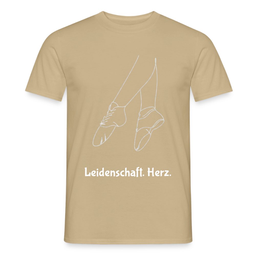 Gardetanz T-Shirt Herren – Tanzschuhe Line Art "Leidenschaft. Herz." - sand beige
