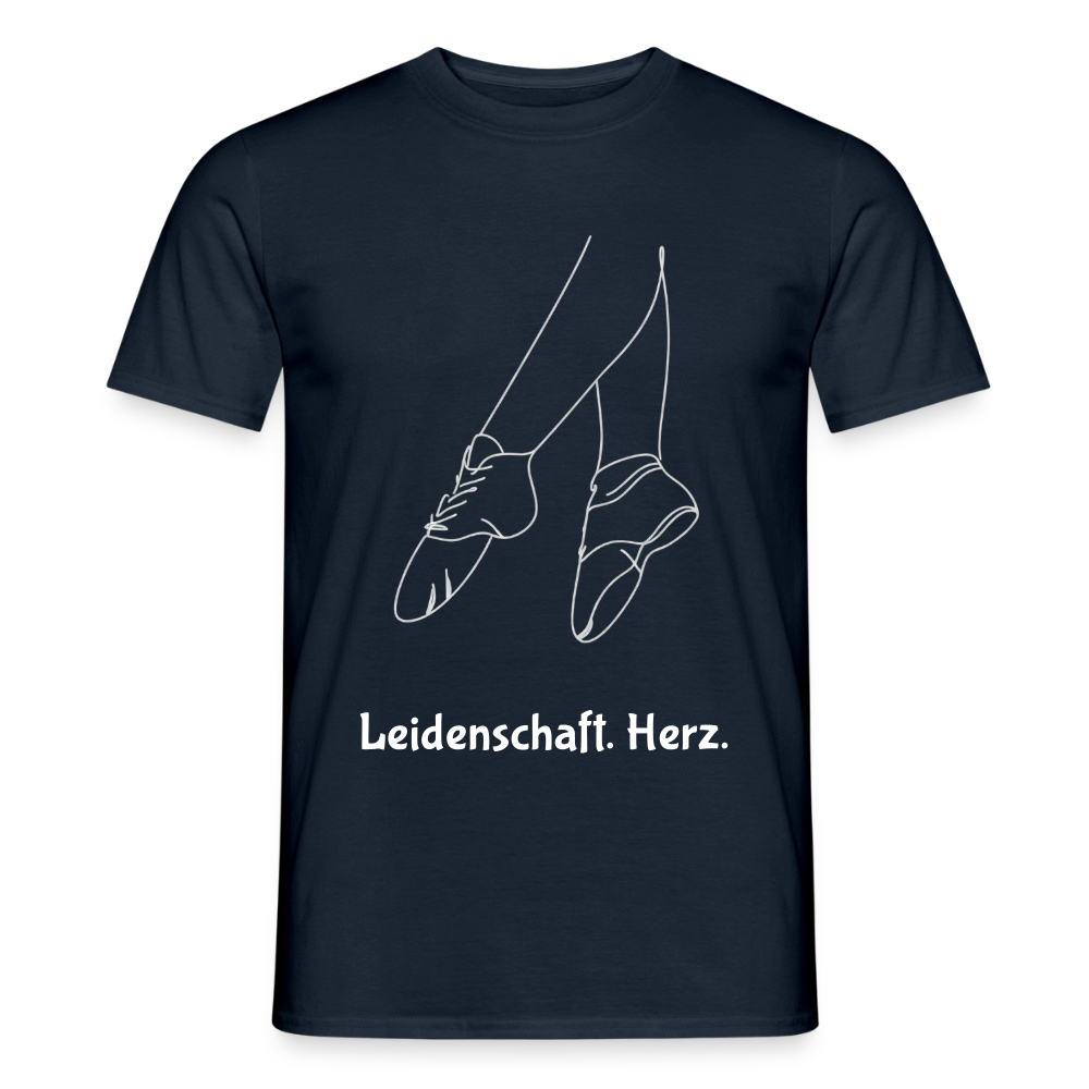 Gardetanz T-Shirt Herren – Tanzschuhe Line Art "Leidenschaft. Herz." - navy