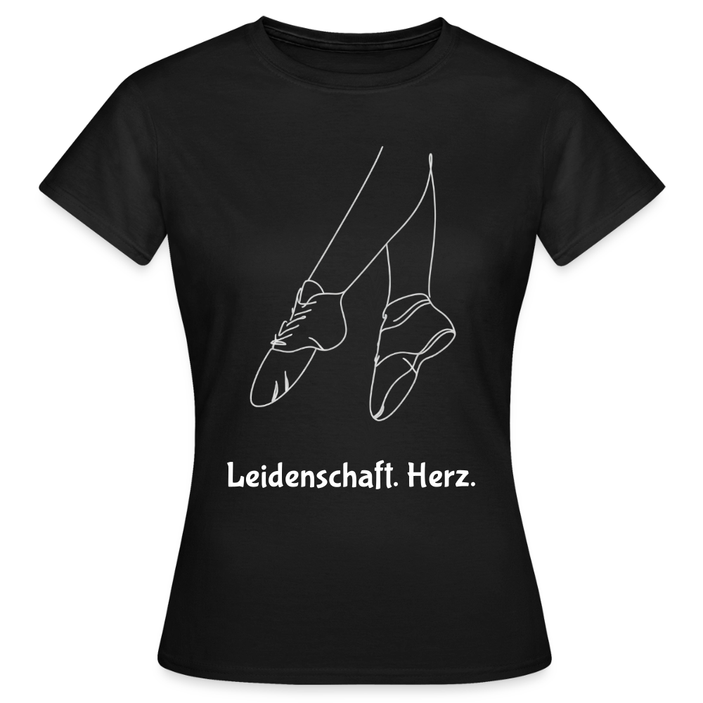 Gardetanz T-Shirt Damen – Tanzschuhe Line Art "Leidenschaft. Herz." - black