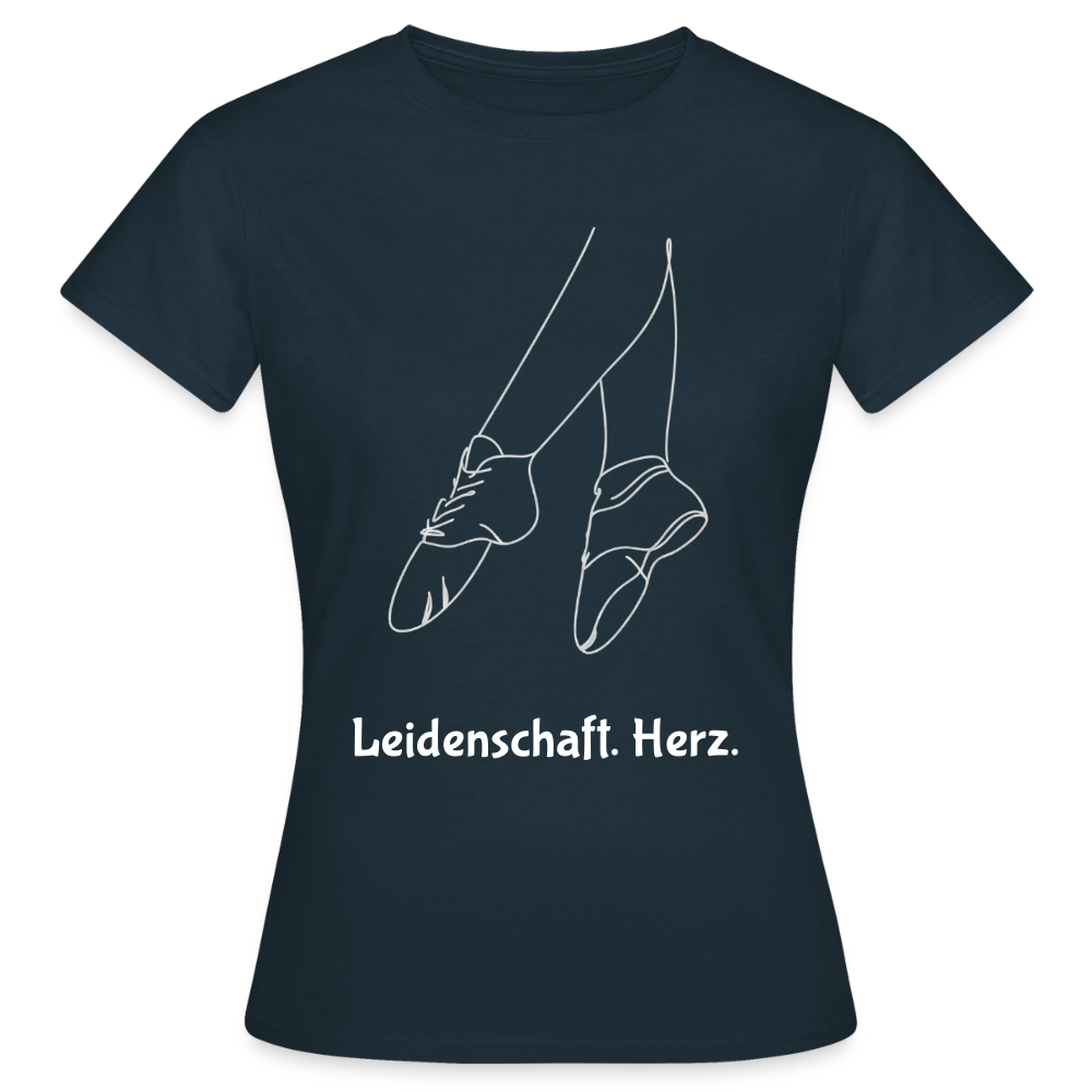 Gardetanz T-Shirt Damen – Tanzschuhe Line Art "Leidenschaft. Herz." - navy