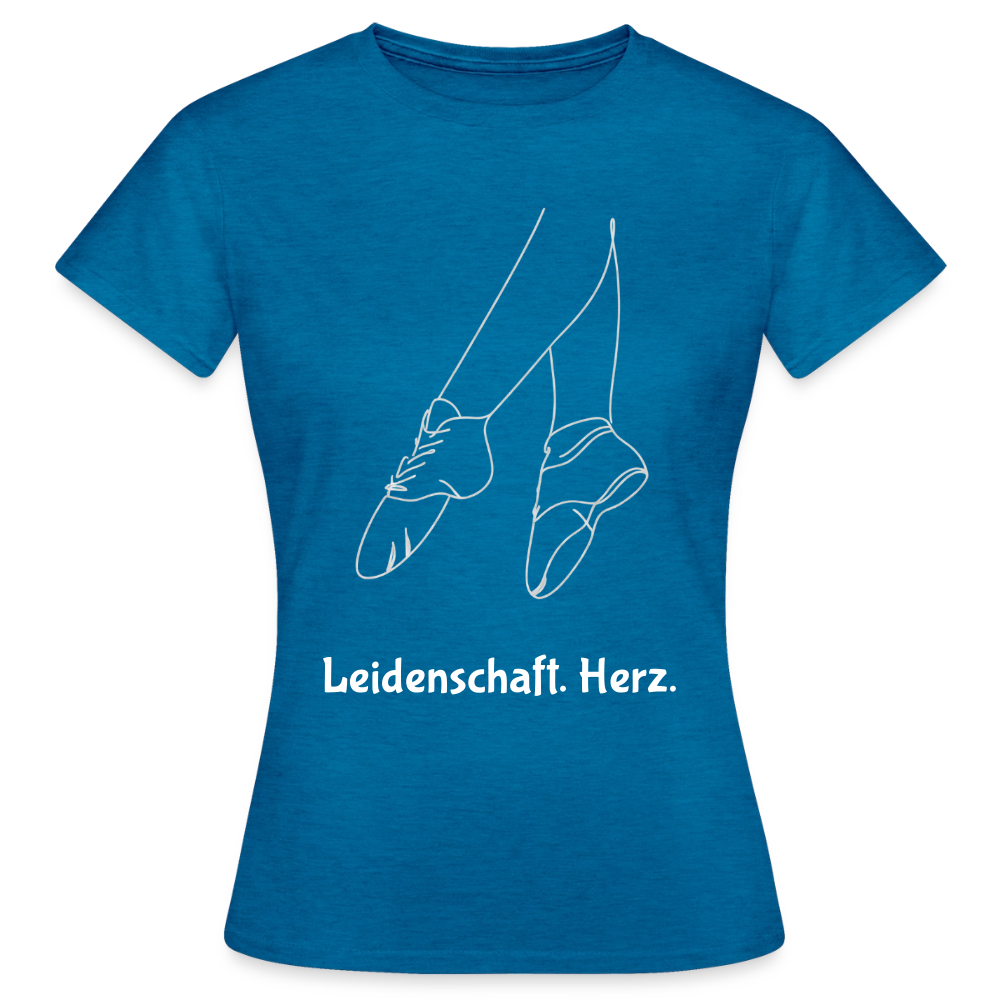 Gardetanz T-Shirt Damen – Tanzschuhe Line Art "Leidenschaft. Herz." - antique blue sapphire heather