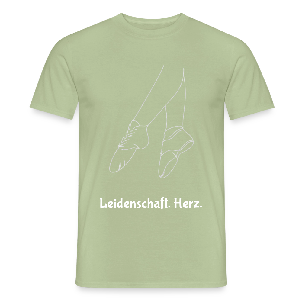 Gardetanz T-Shirt Herren – Tanzschuhe Line Art "Leidenschaft. Herz." - sage