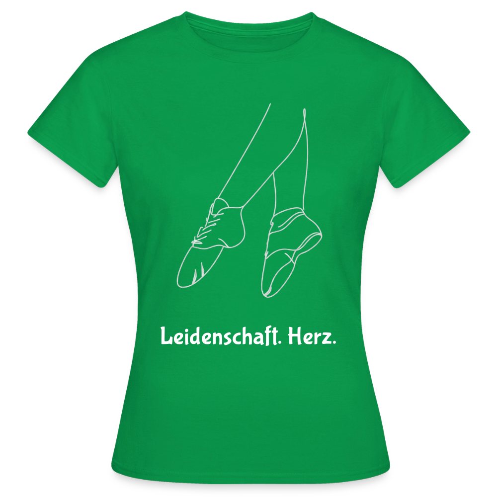 Gardetanz T-Shirt Damen – Tanzschuhe Line Art "Leidenschaft. Herz." - kelly green