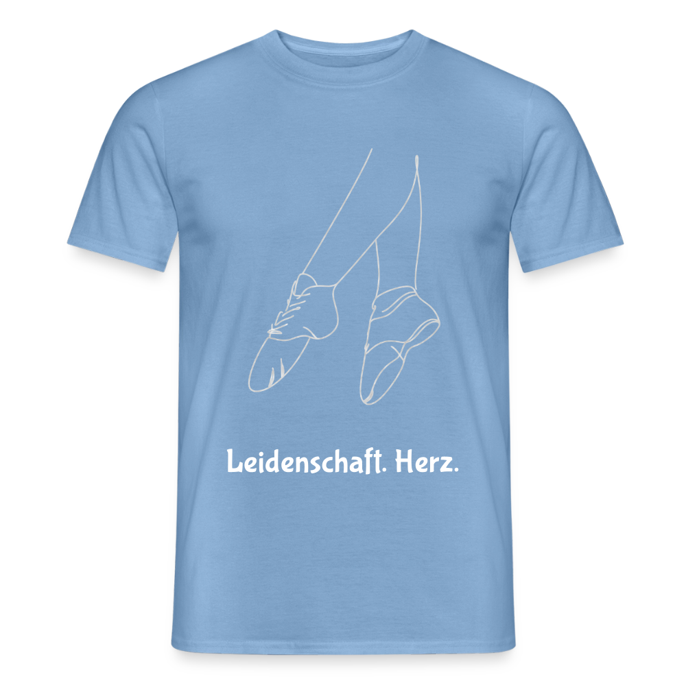 Gardetanz T-Shirt Herren – Tanzschuhe Line Art "Leidenschaft. Herz." - carolina blue