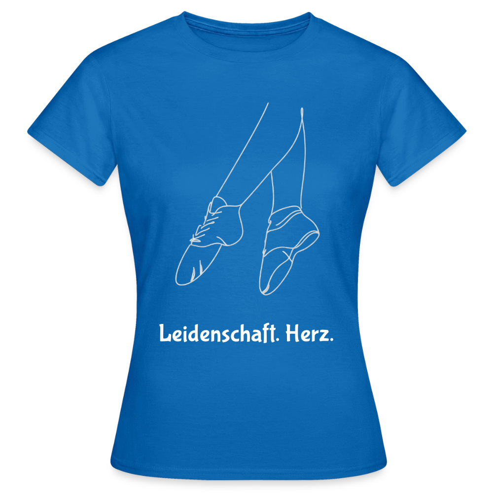 Gardetanz T-Shirt Damen – Tanzschuhe Line Art "Leidenschaft. Herz." - royal blue